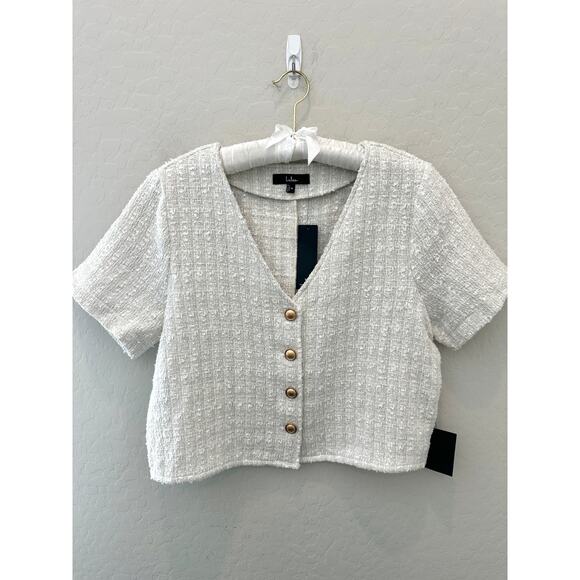 LULUS | Cream Tweed Textured Button Front Crop Top NWT | Size Medium - Picture 1 of 7